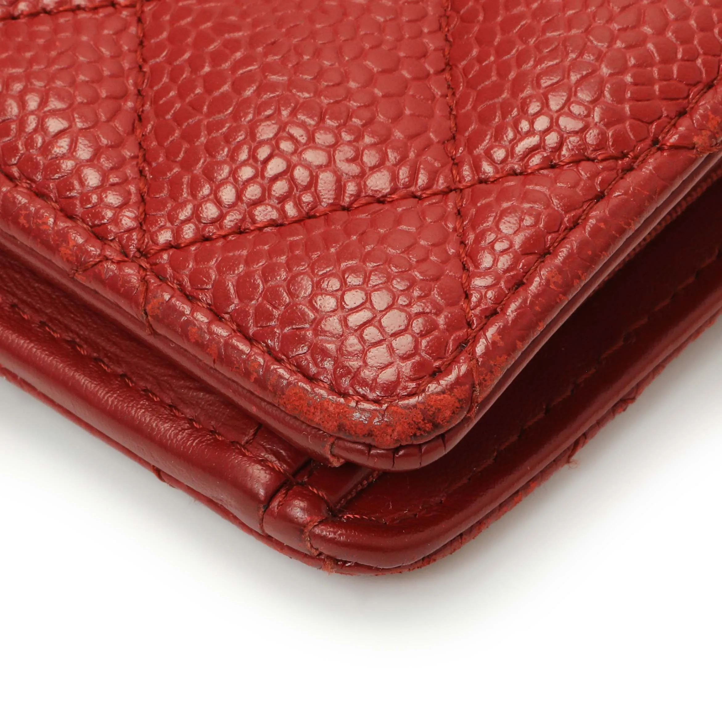 Chanel Red Quilted Caviar Yen Wallet