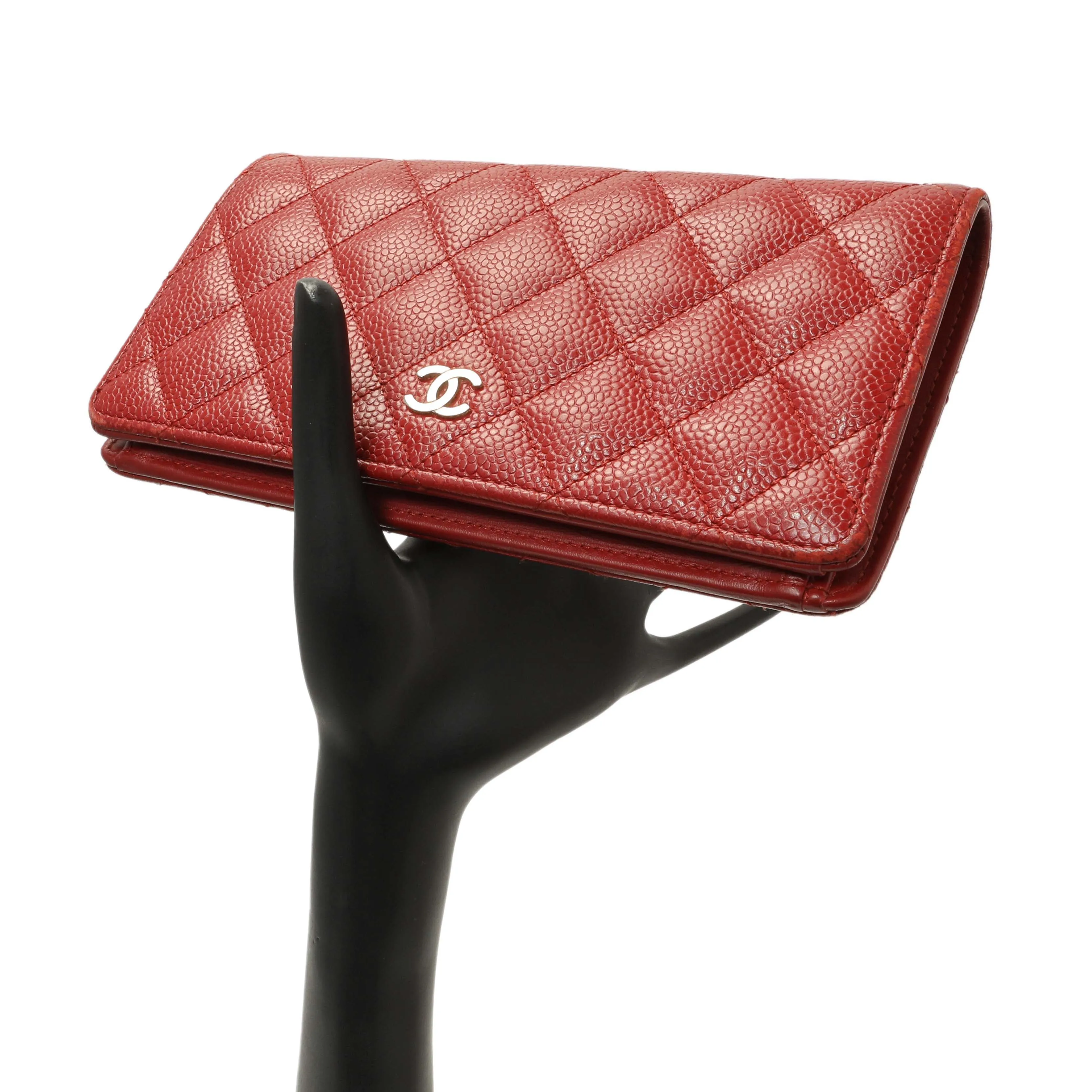 Chanel Red Quilted Caviar Yen Wallet