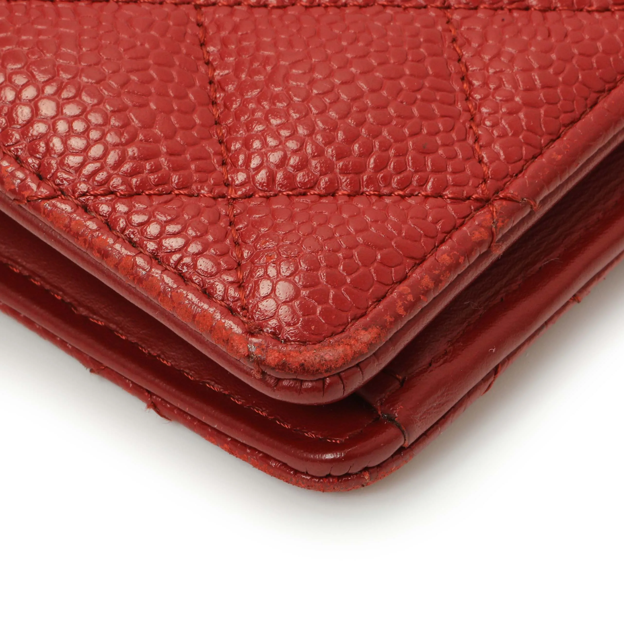 Chanel Red Quilted Caviar Yen Wallet