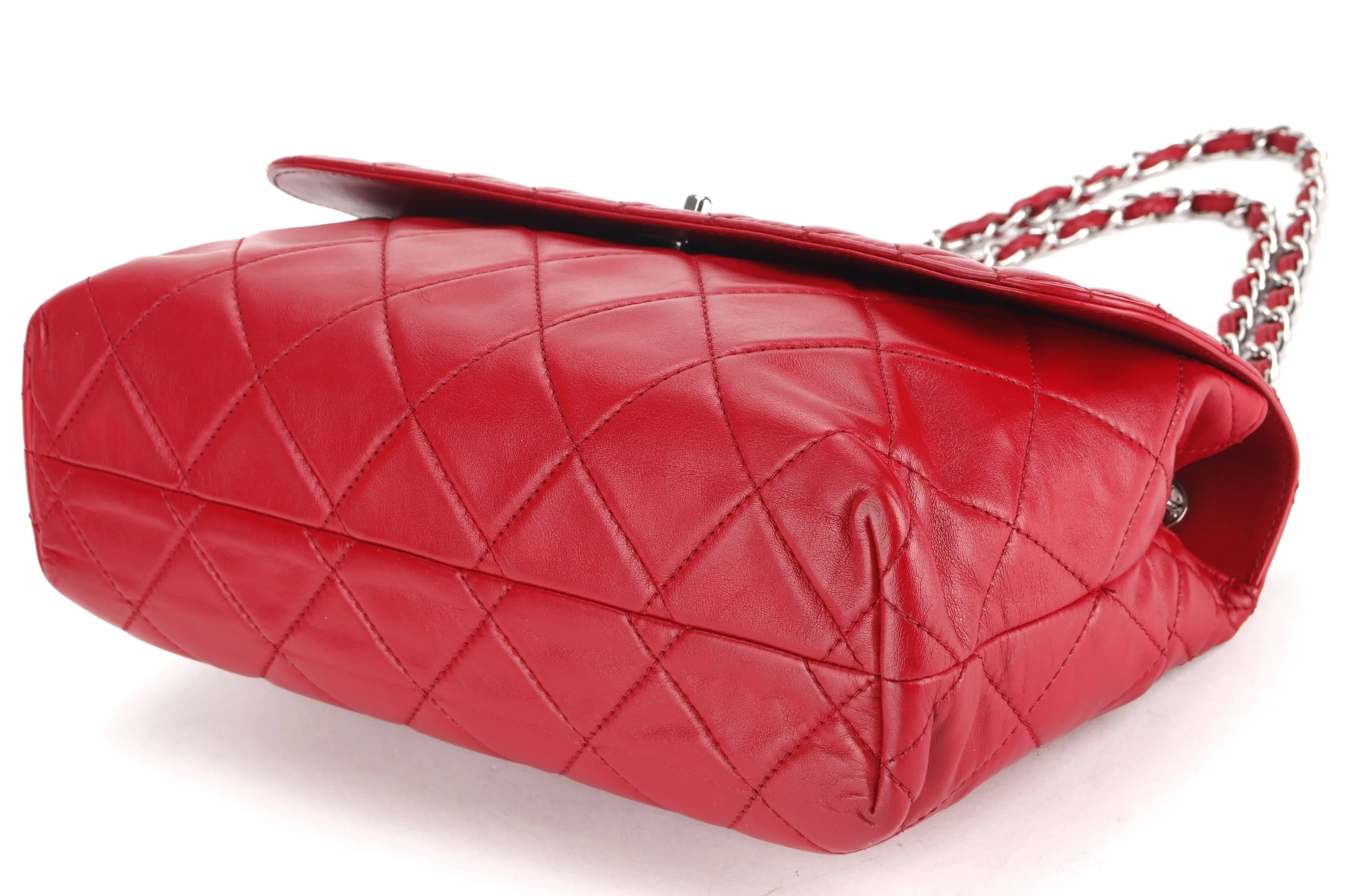 CHANEL RED QUILTED LAMBSKIN 32CM SHOULDER BAG (1466xxxx) SILVER HARDWARE, NO CARD & DUST COVER