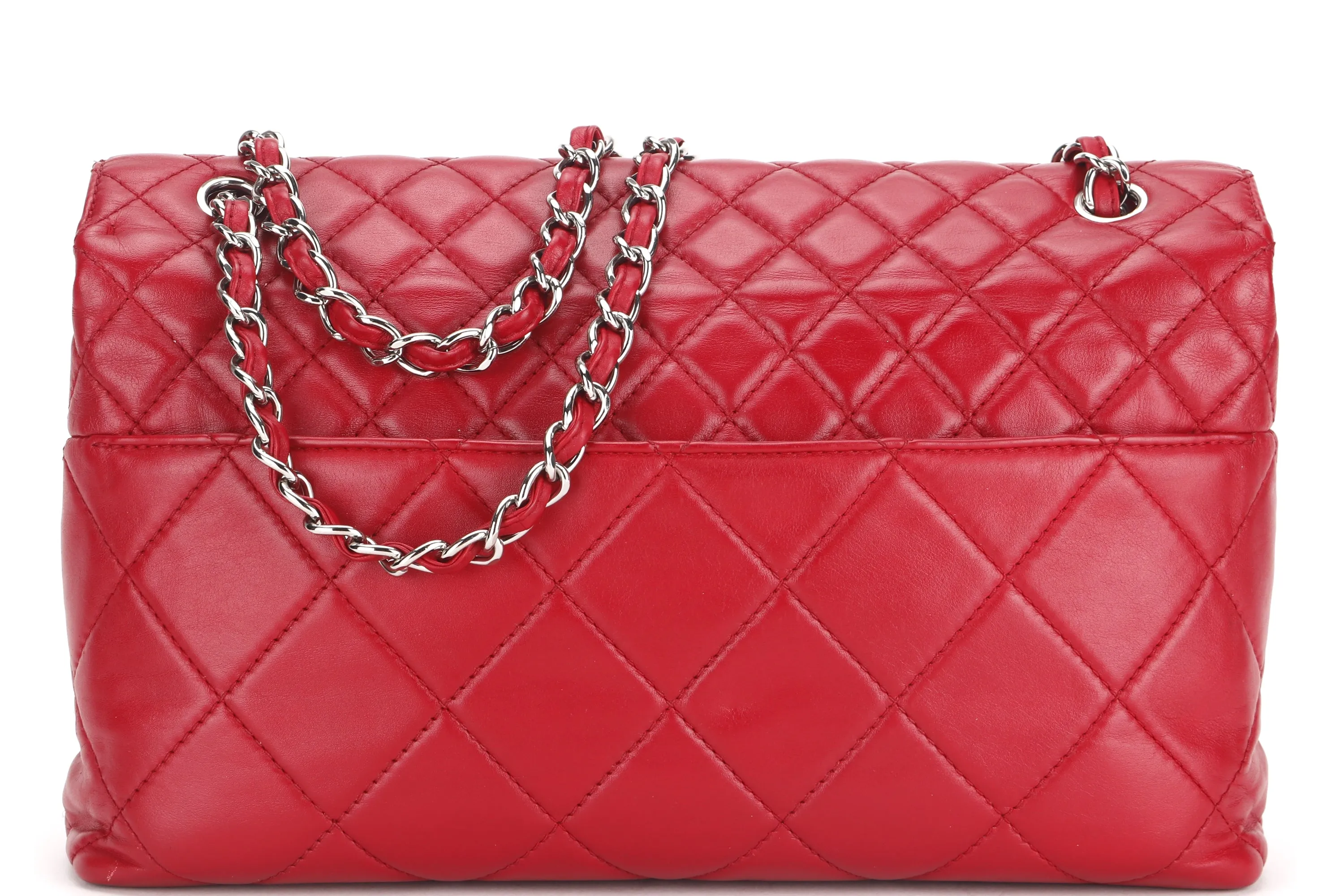 CHANEL RED QUILTED LAMBSKIN 32CM SHOULDER BAG (1466xxxx) SILVER HARDWARE, NO CARD & DUST COVER