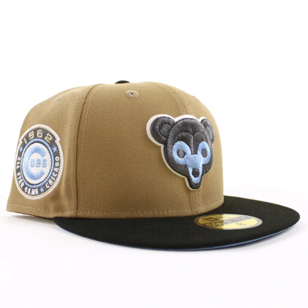 Chicago Cubs 1962 All Star Game New Era 59Fifty Fitted Hat (GITD Khaki Black Sky Blue Under Brim)