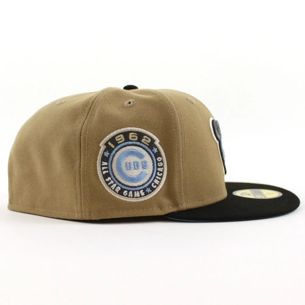 Chicago Cubs 1962 All Star Game New Era 59Fifty Fitted Hat (GITD Khaki Black Sky Blue Under Brim)