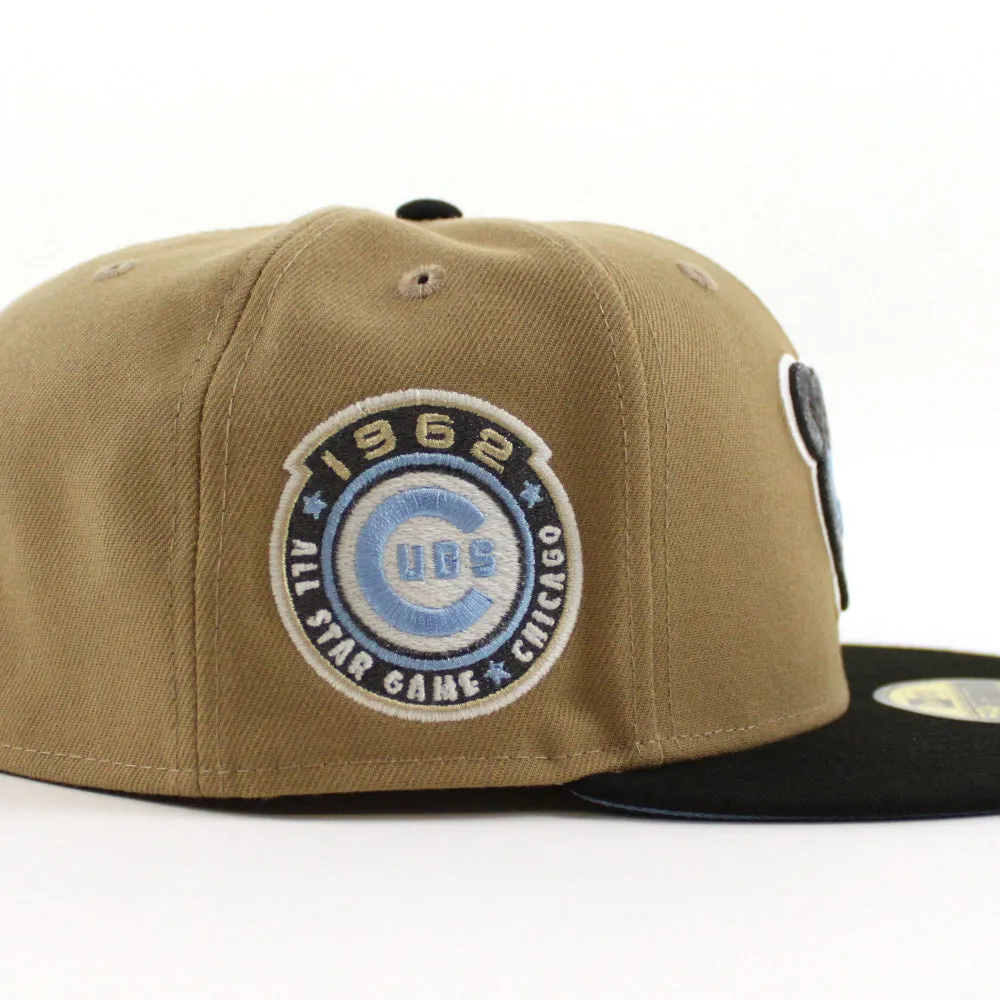 Chicago Cubs 1962 All Star Game New Era 59Fifty Fitted Hat (GITD Khaki Black Sky Blue Under Brim)