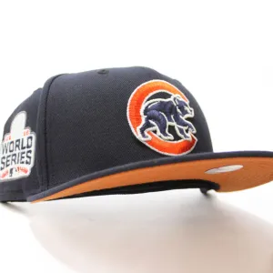 Chicago Cubs 2016 World Series New Era 59Fifty Fitted Hat (Glow in the Dark Navy Orange Rust Under Brim)