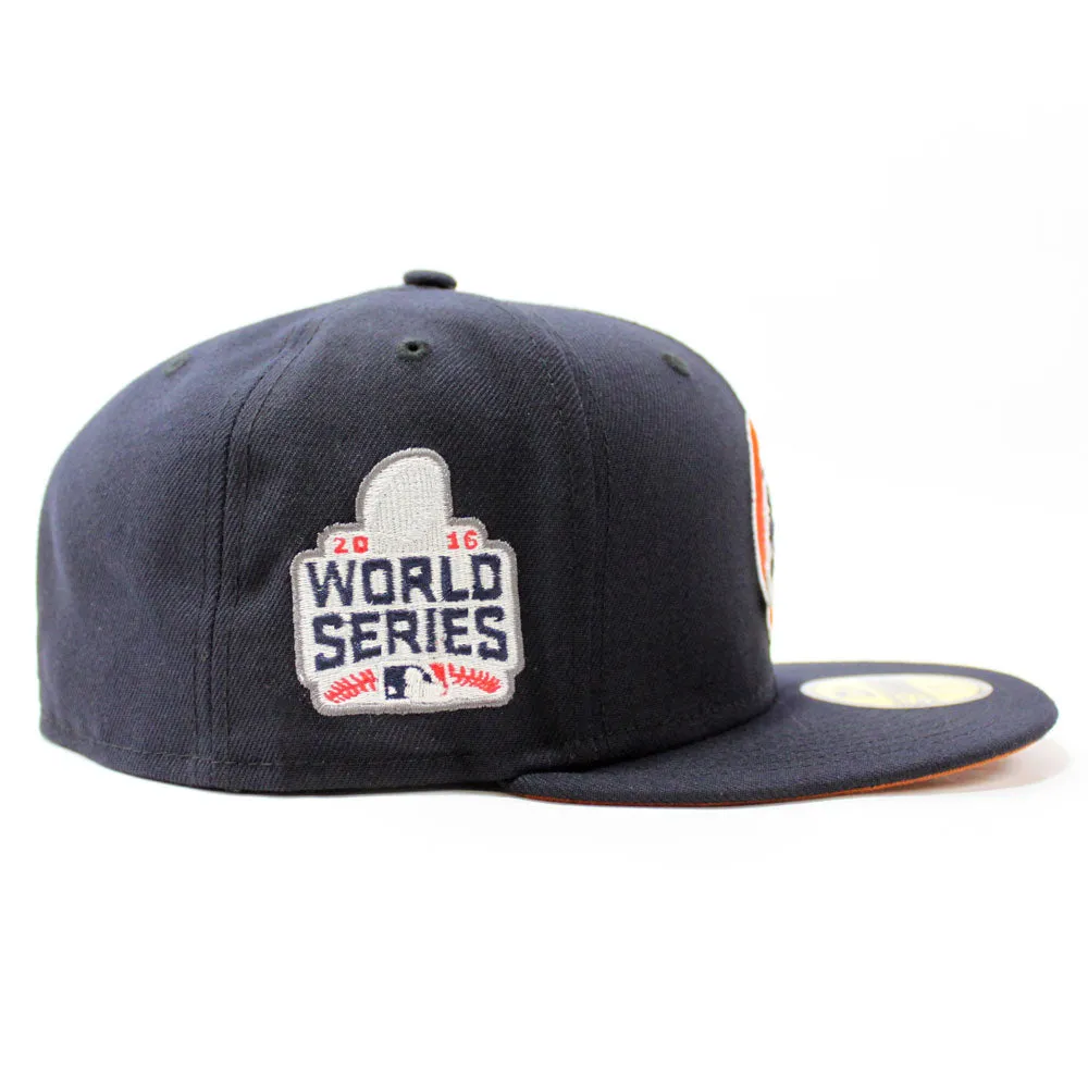 Chicago Cubs 2016 World Series New Era 59Fifty Fitted Hat (Glow in the Dark Navy Orange Rust Under Brim)