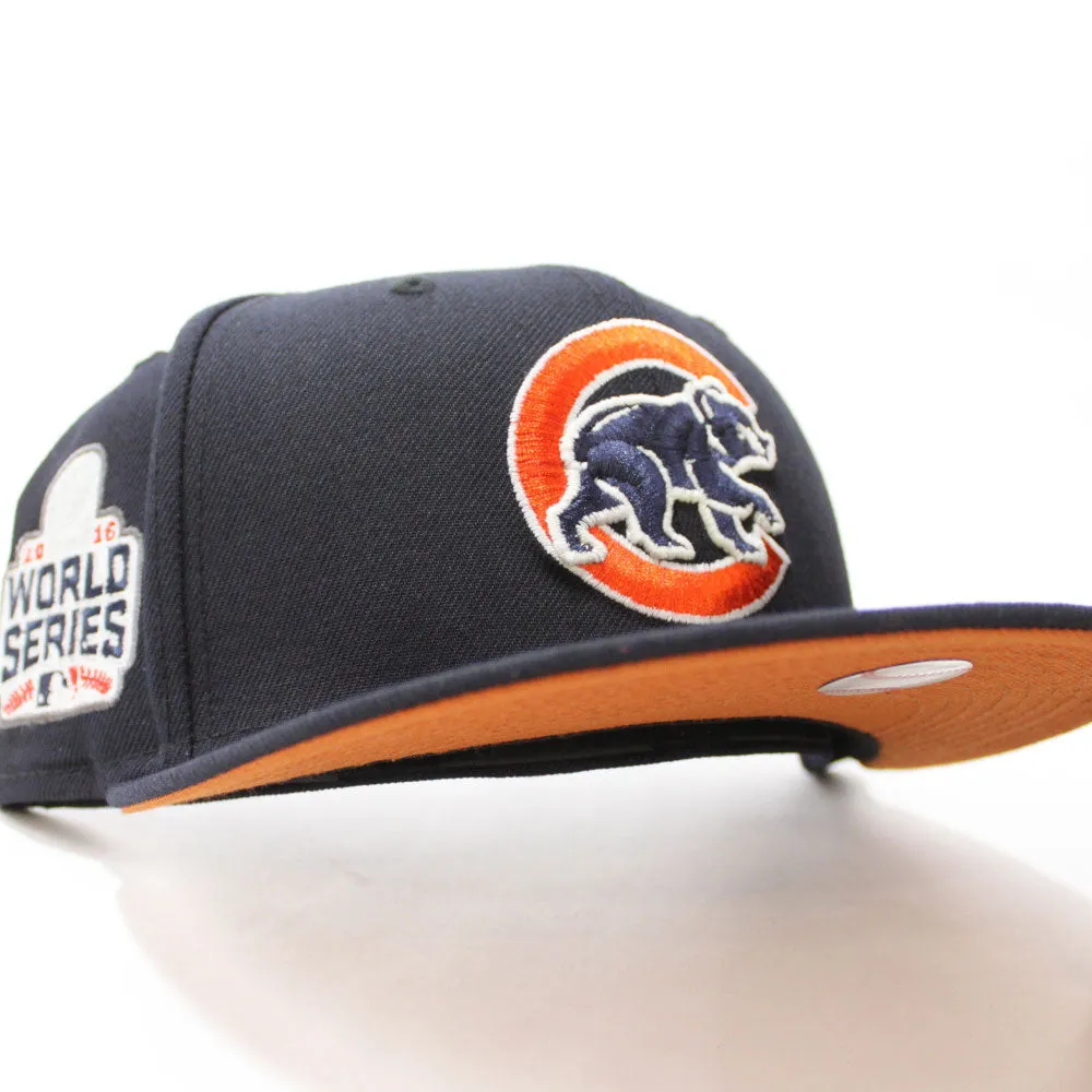 Chicago Cubs 2016 World Series New Era 59Fifty Fitted Hat (Glow in the Dark Navy Orange Rust Under Brim)