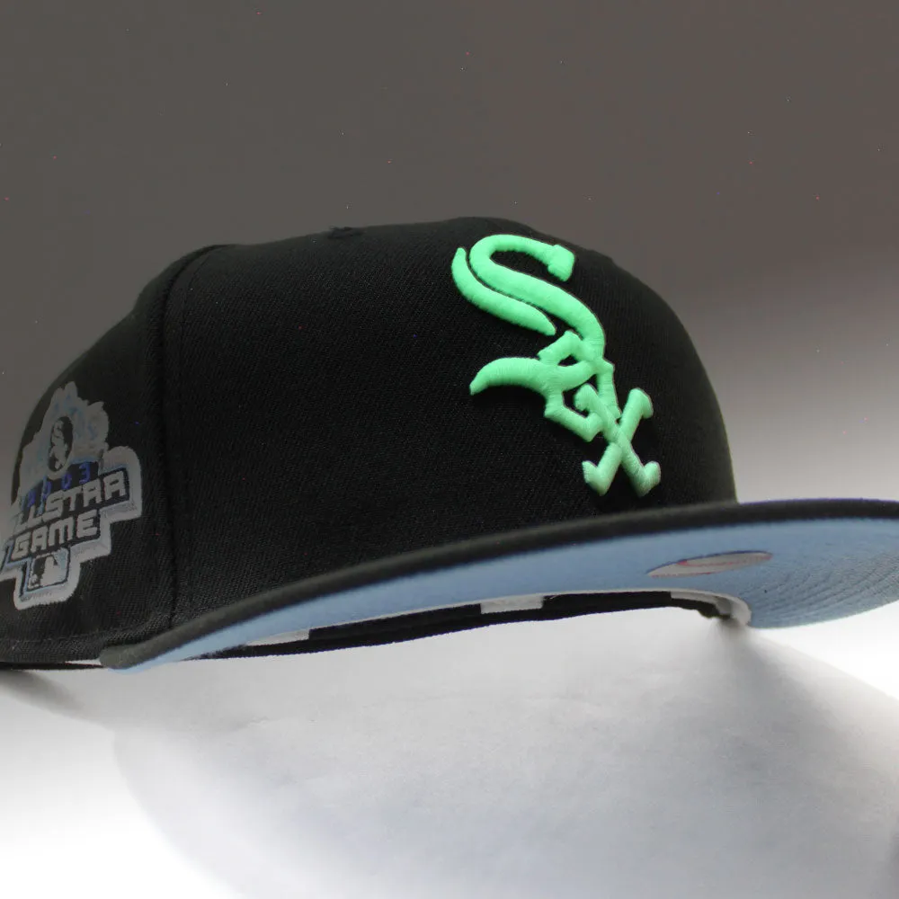 Chicago White Sox 2003 All-Star Game New Era Fitted 59Fifty Hat (Glow in the Dark Black Sky Blue Under Brim)
