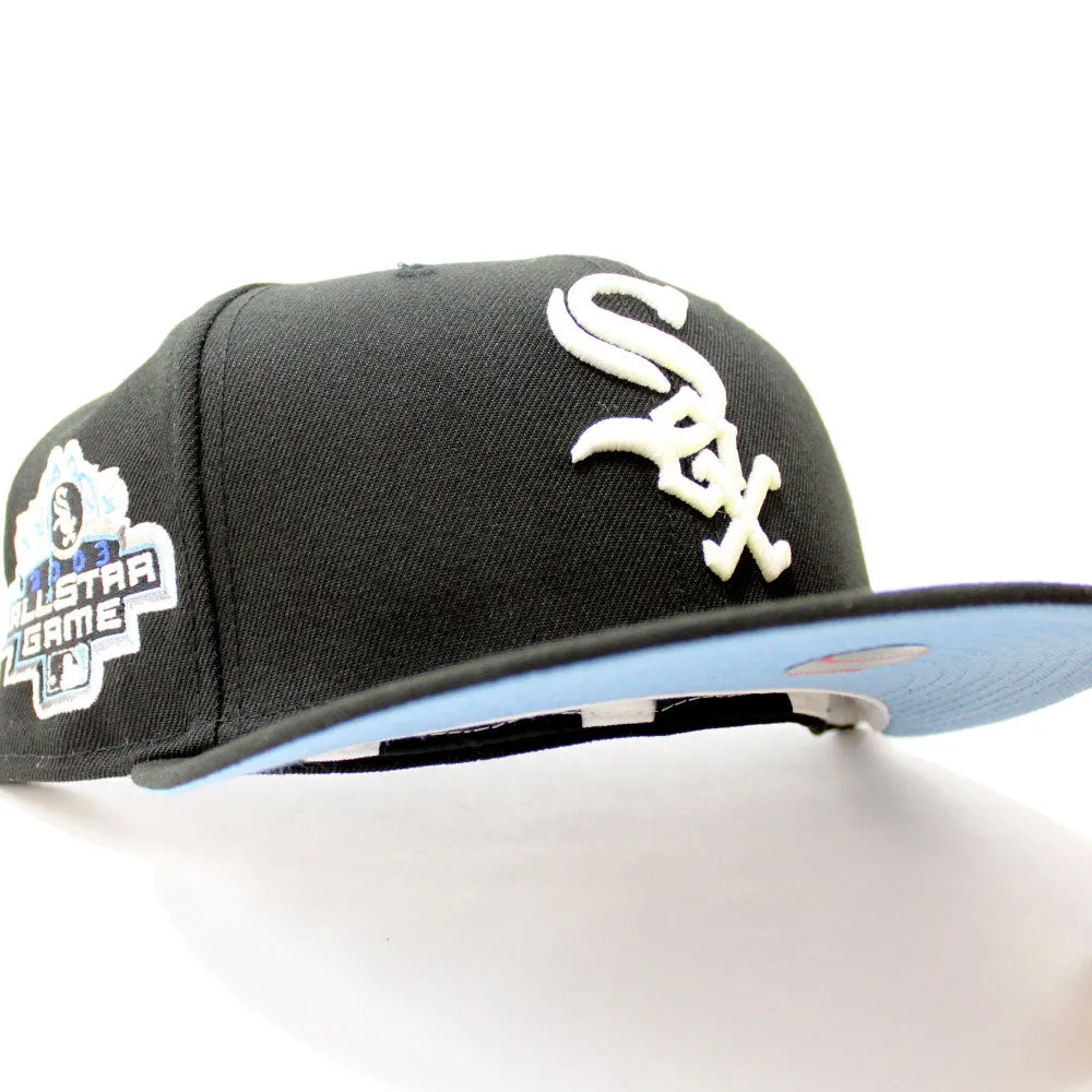 Chicago White Sox 2003 All-Star Game New Era Fitted 59Fifty Hat (Glow in the Dark Black Sky Blue Under Brim)