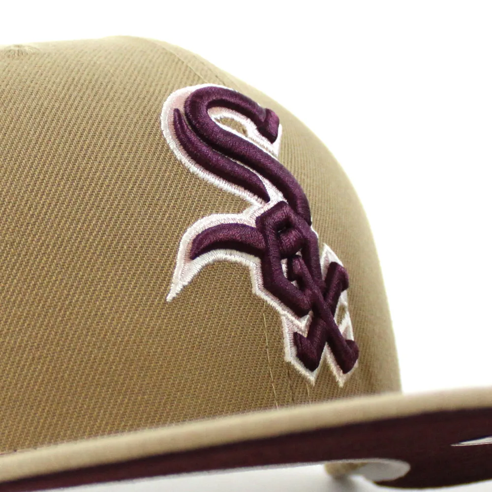 Chicago White Sox COMISKEY PARK New Era Fitted 59Fifty Hat (Glow in the Dark Khaki Camel Maroon Under Brim)