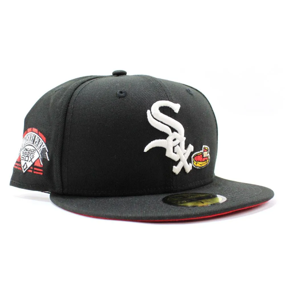 Chicago White Sox Deep Dish Comiskey Park Patch New Era Fitted 59Fifty Hat (GITD Black Red Under Brim)