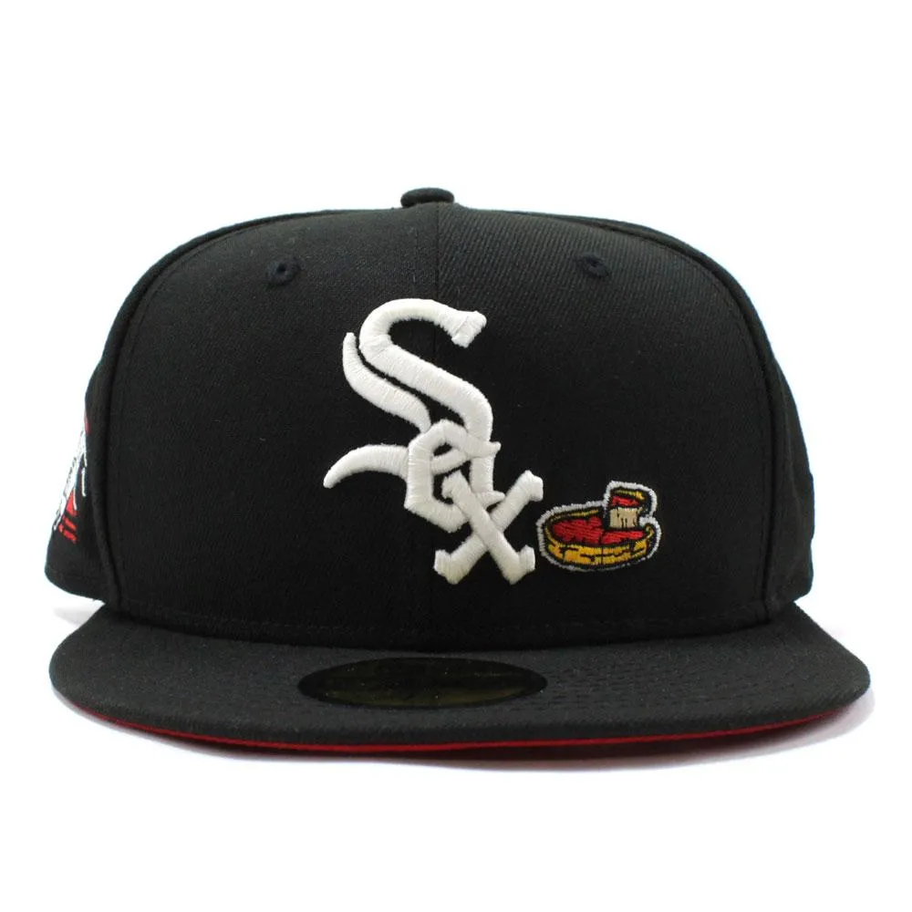 Chicago White Sox Deep Dish Comiskey Park Patch New Era Fitted 59Fifty Hat (GITD Black Red Under Brim)