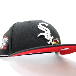 Chicago White Sox Deep Dish Comiskey Park Patch New Era Fitted 59Fifty Hat (GITD Black Red Under Brim)