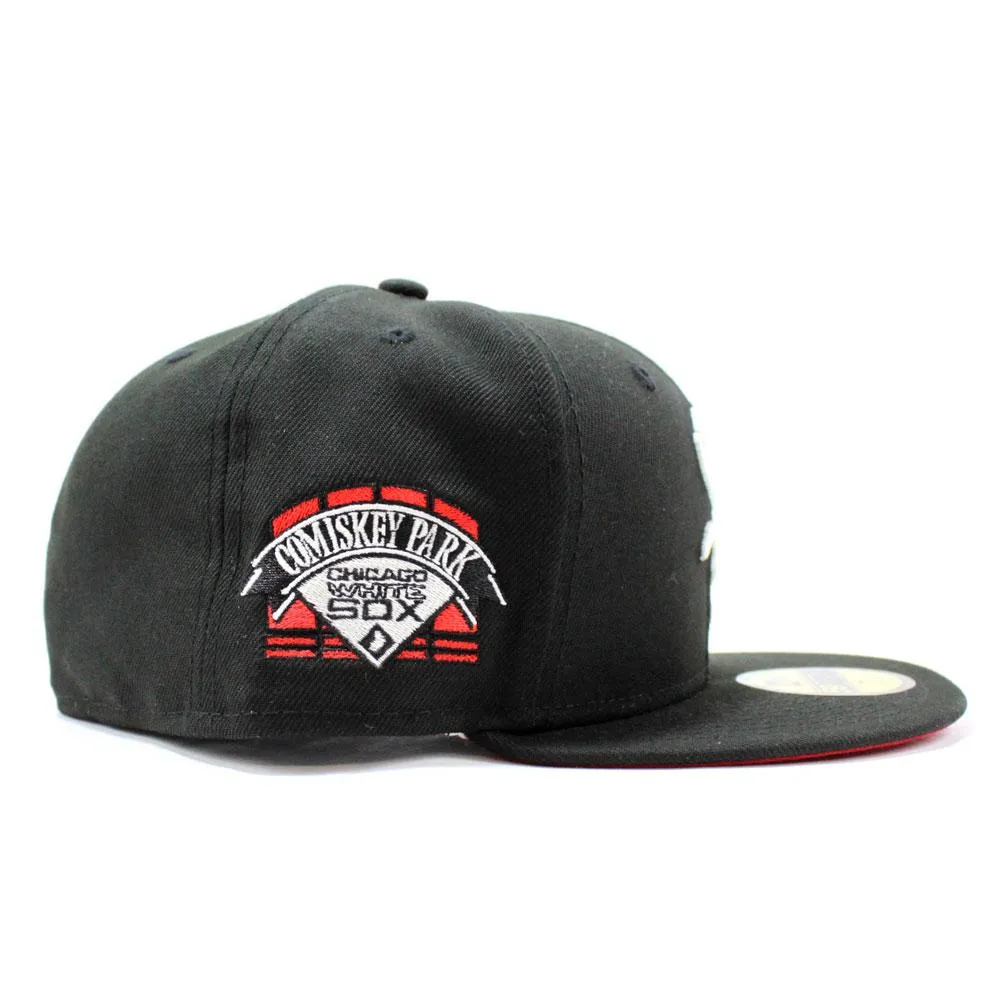 Chicago White Sox Deep Dish Comiskey Park Patch New Era Fitted 59Fifty Hat (GITD Black Red Under Brim)