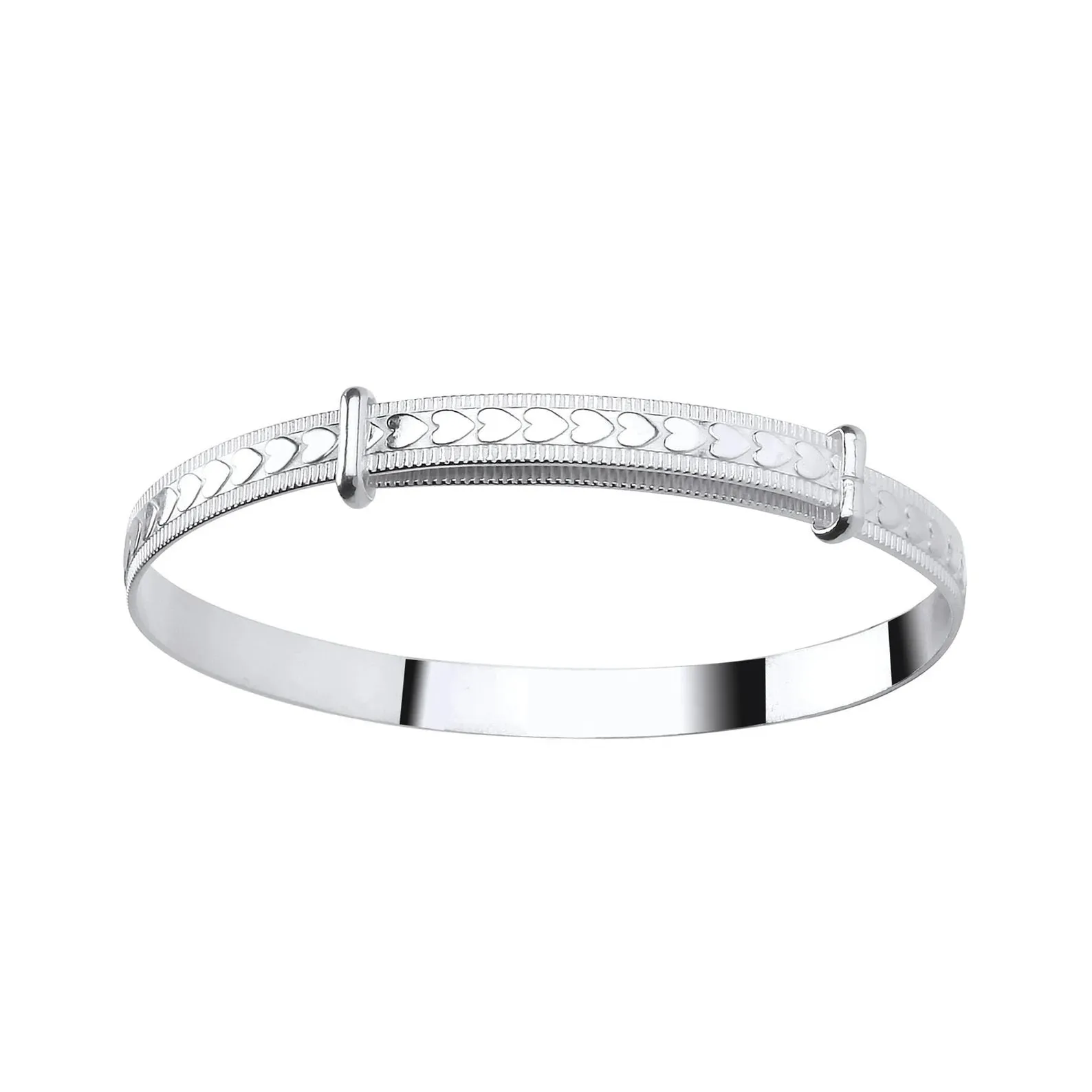 Children's Bangles:  Sterling Silver Children's Sweetheart Adjustable, Heart Embossed Bangles Age 3 - 8