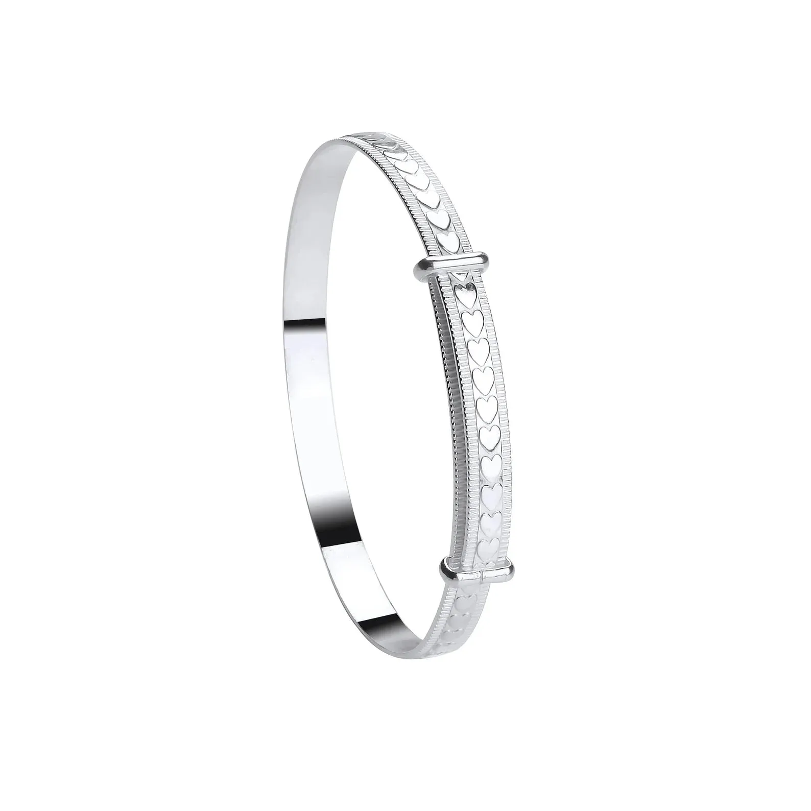 Children's Bangles:  Sterling Silver Children's Sweetheart Adjustable, Heart Embossed Bangles Age 3 - 8