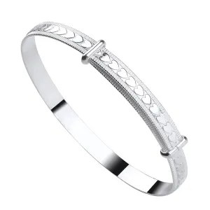 Children's Bangles:  Sterling Silver Children's Sweetheart Adjustable, Heart Embossed Bangles Age 3 - 8