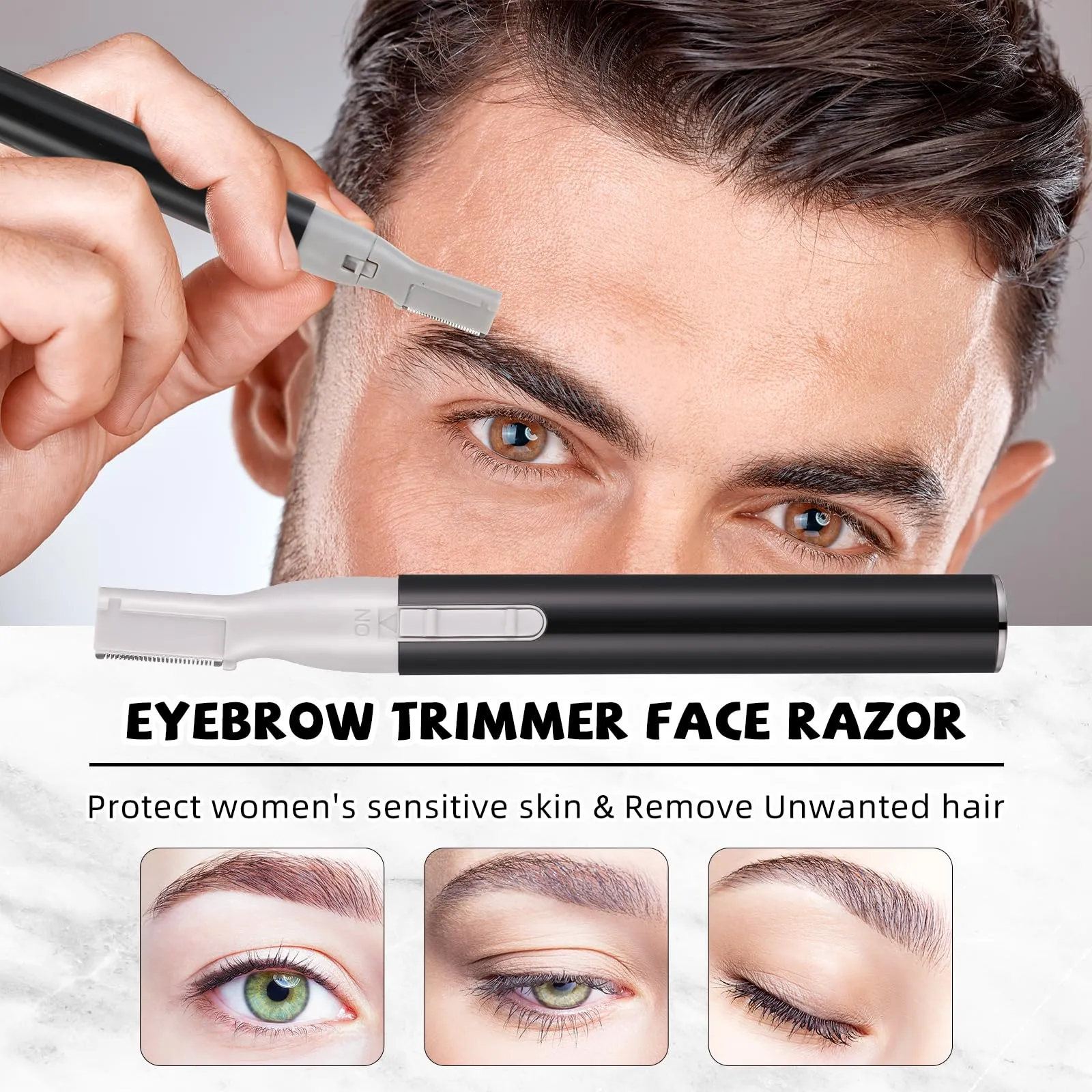 Chumia 2 Pcs Electric Eyebrow Trimmer Women Precision Face Razors Mini Shaver with Comb Christmas Women Gift Battery Operated Personal Epilator for Face Neck Fuzz Lips Leg(Black)