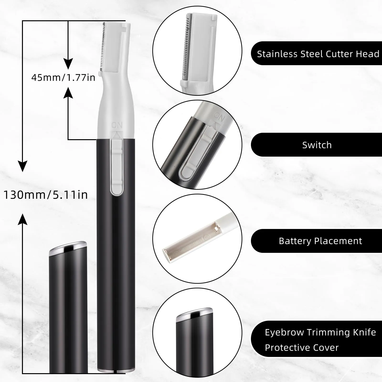Chumia 2 Pcs Electric Eyebrow Trimmer Women Precision Face Razors Mini Shaver with Comb Christmas Women Gift Battery Operated Personal Epilator for Face Neck Fuzz Lips Leg(Black)