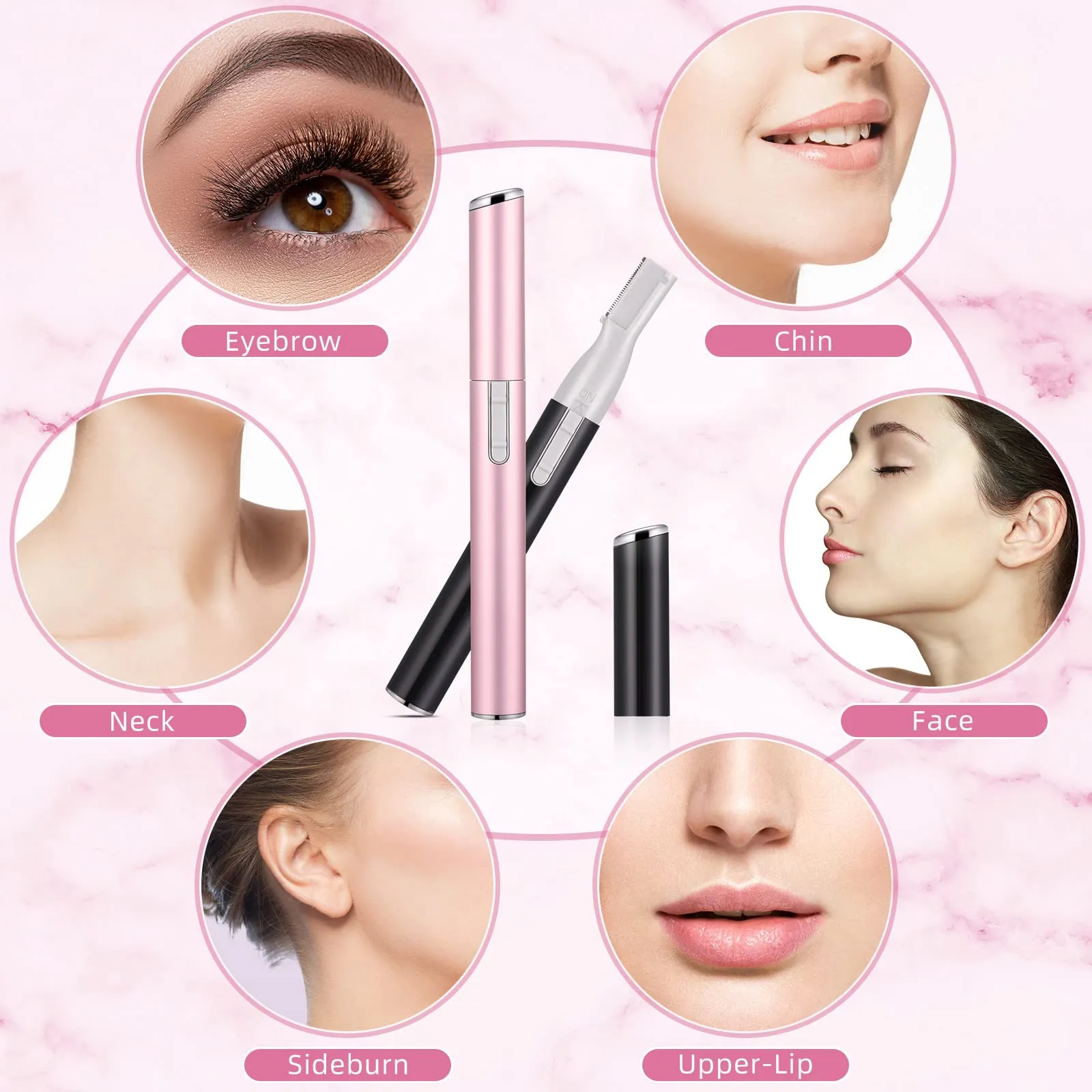 Chumia 2 Pcs Electric Eyebrow Trimmer Women Precision Face Razors Mini Shaver with Comb Christmas Women Gift Battery Operated Personal Epilator for Face Neck Fuzz Lips Leg(Pink, Black)