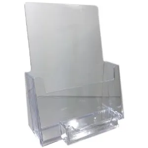 Clear Acrylic 5.5" x 8.5" Bi-Fold Countertop Brochure Holder with Business Card Holder