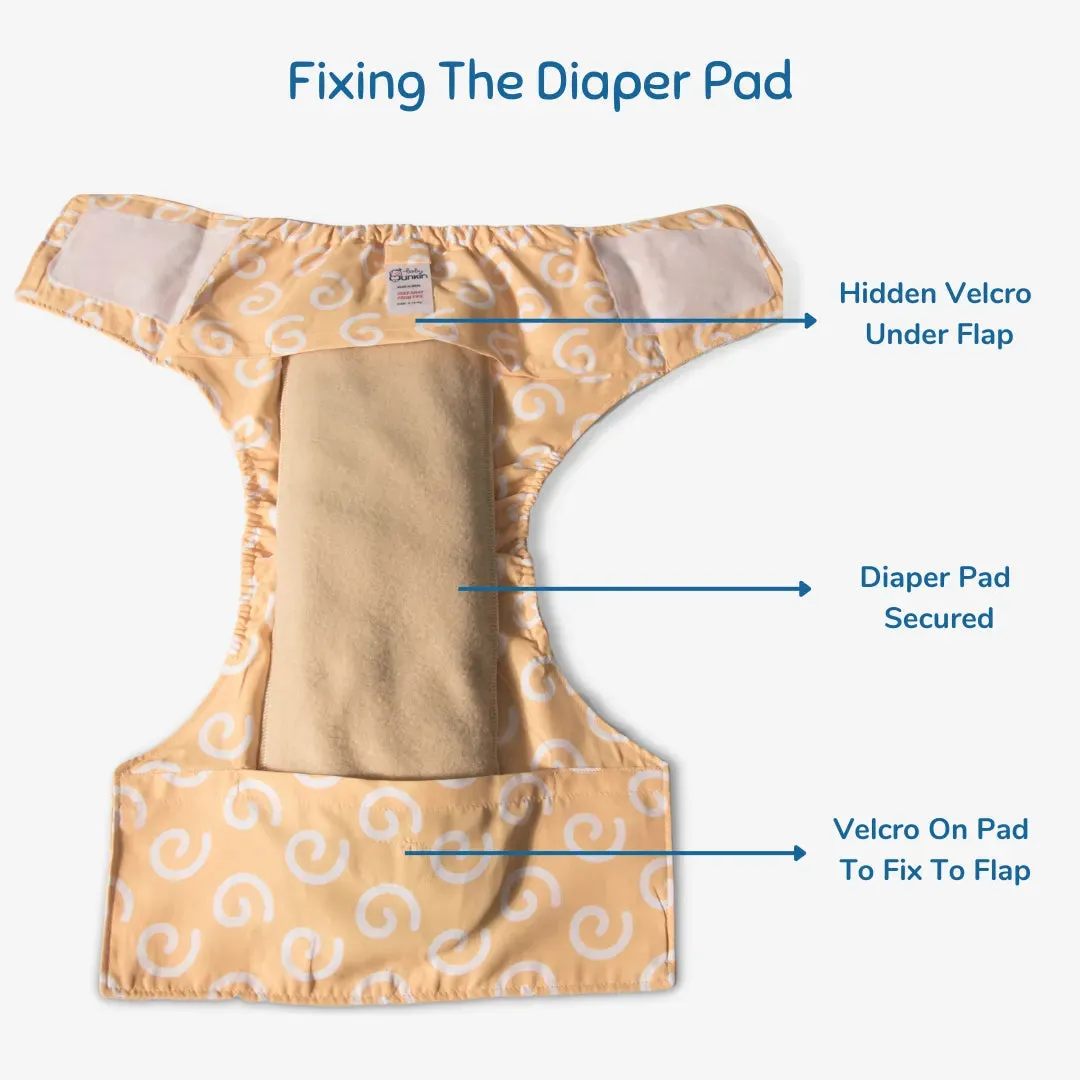 Cloth Diaper | Swirly Whirly | Velcro Closure | Wrap On Style | With 2 Diaper Pads Free