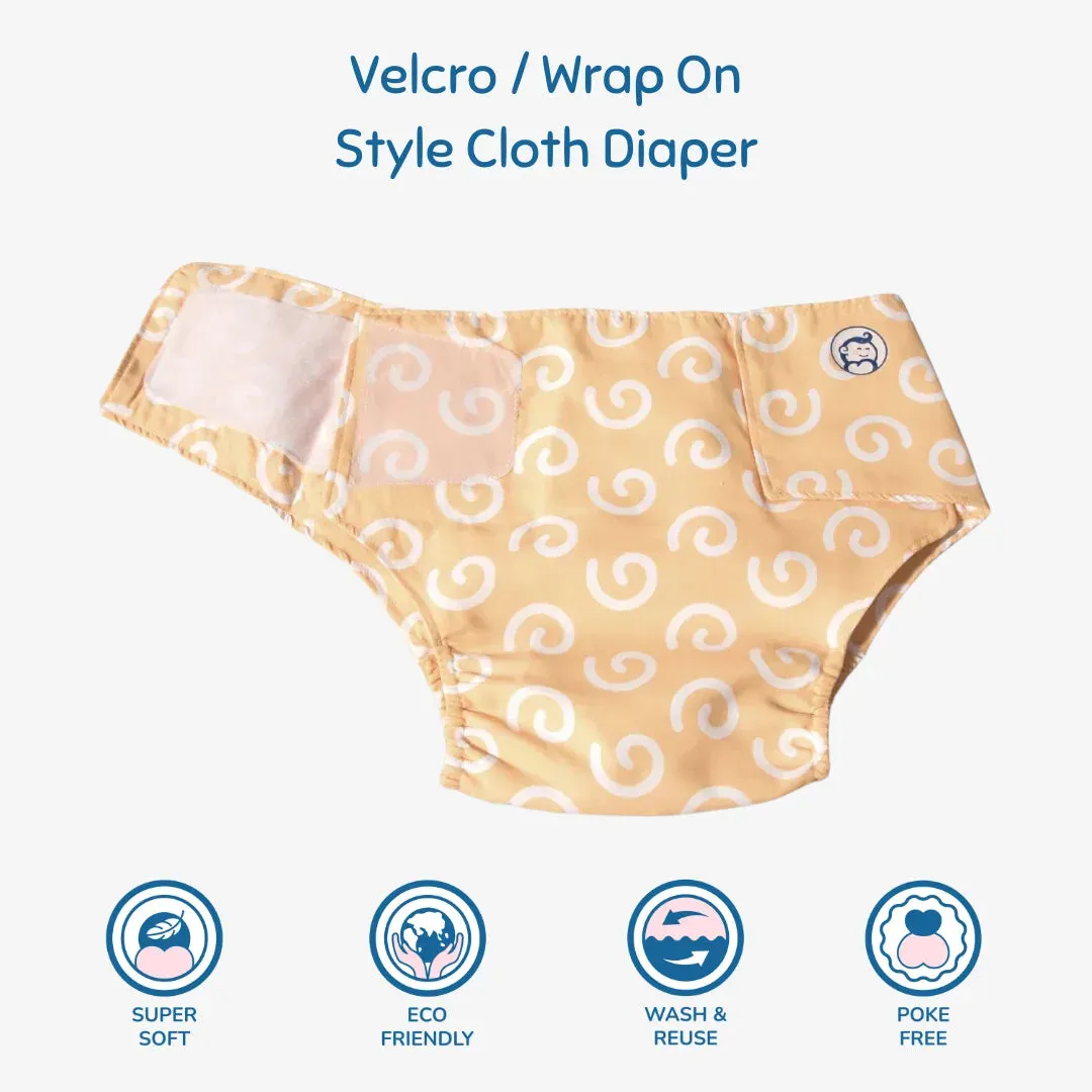 Cloth Diaper | Swirly Whirly | Velcro Closure | Wrap On Style | With 2 Diaper Pads Free