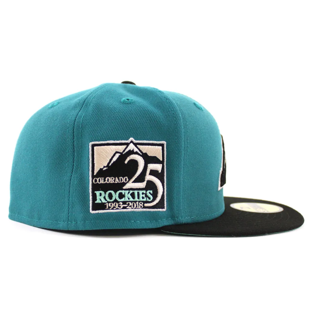 Colorado Rockies 25th Anniversary New Era 59Fifty Fitted Hat (GITD Aqua Black Mint Under Brim)