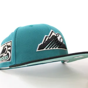 Colorado Rockies 25th Anniversary New Era 59Fifty Fitted Hat (GITD Aqua Black Mint Under Brim)