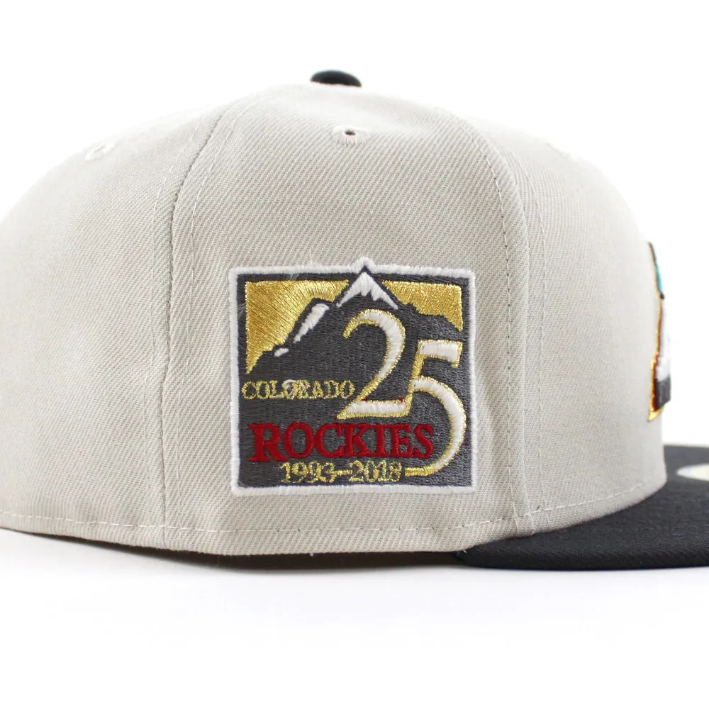 Colorado Rockies 25th Anniversary New Era 59Fifty Fitted Hat (GITD Stone Dark Graphite Teal Under Brim)