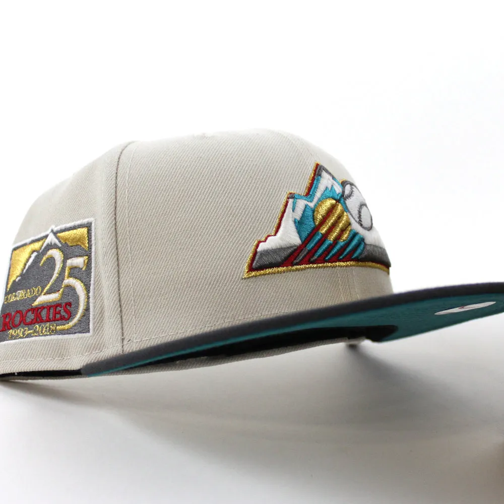Colorado Rockies 25th Anniversary New Era 59Fifty Fitted Hat (GITD Stone Dark Graphite Teal Under Brim)