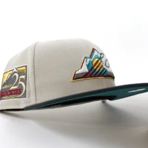 Colorado Rockies 25th Anniversary New Era 59Fifty Fitted Hat (GITD Stone Dark Graphite Teal Under Brim)