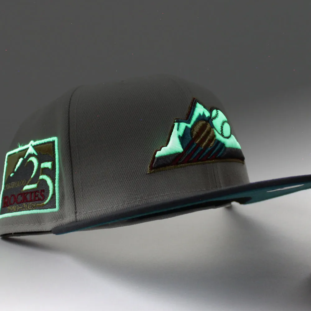 Colorado Rockies 25th Anniversary New Era 59Fifty Fitted Hat (GITD Stone Dark Graphite Teal Under Brim)