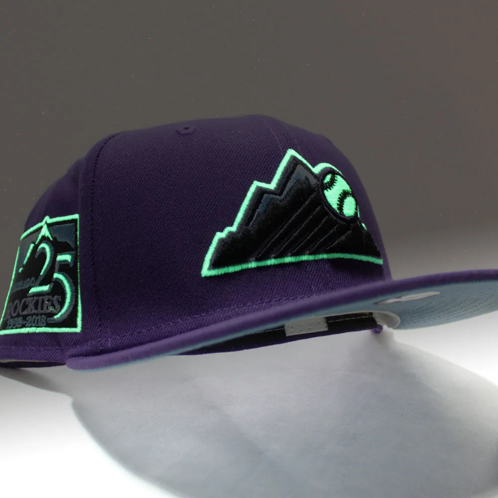 Colorado Rockies 25th Anniversary New Era 59Fifty Fitted Hat (Glow in the Dark Purple Sky Blue Under Brim)