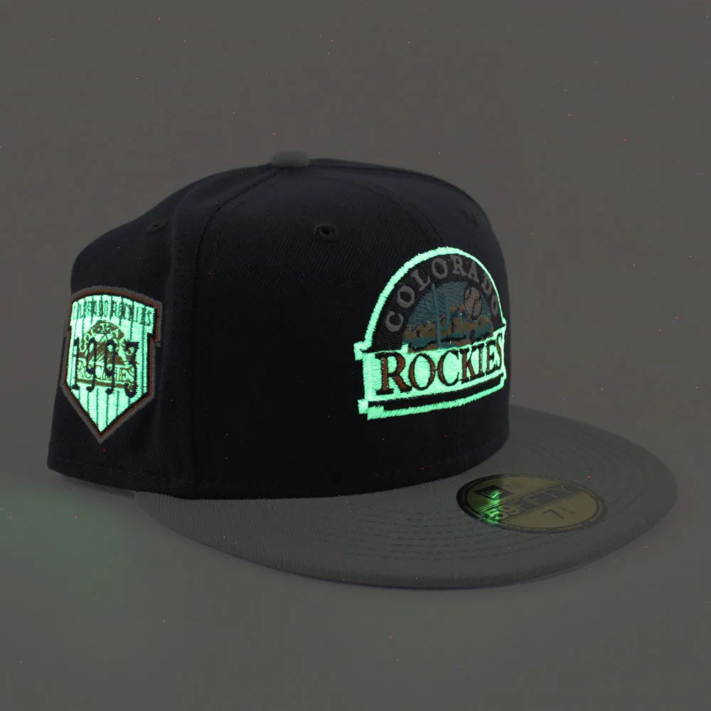 Colorado Rockies EST 1993 New Era 59Fifty Fitted Hat (Glow in the Dark Navy Misty Gray Under Brim)