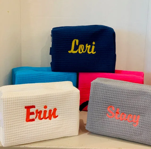 Cotton Waffle Cosmetic Bag