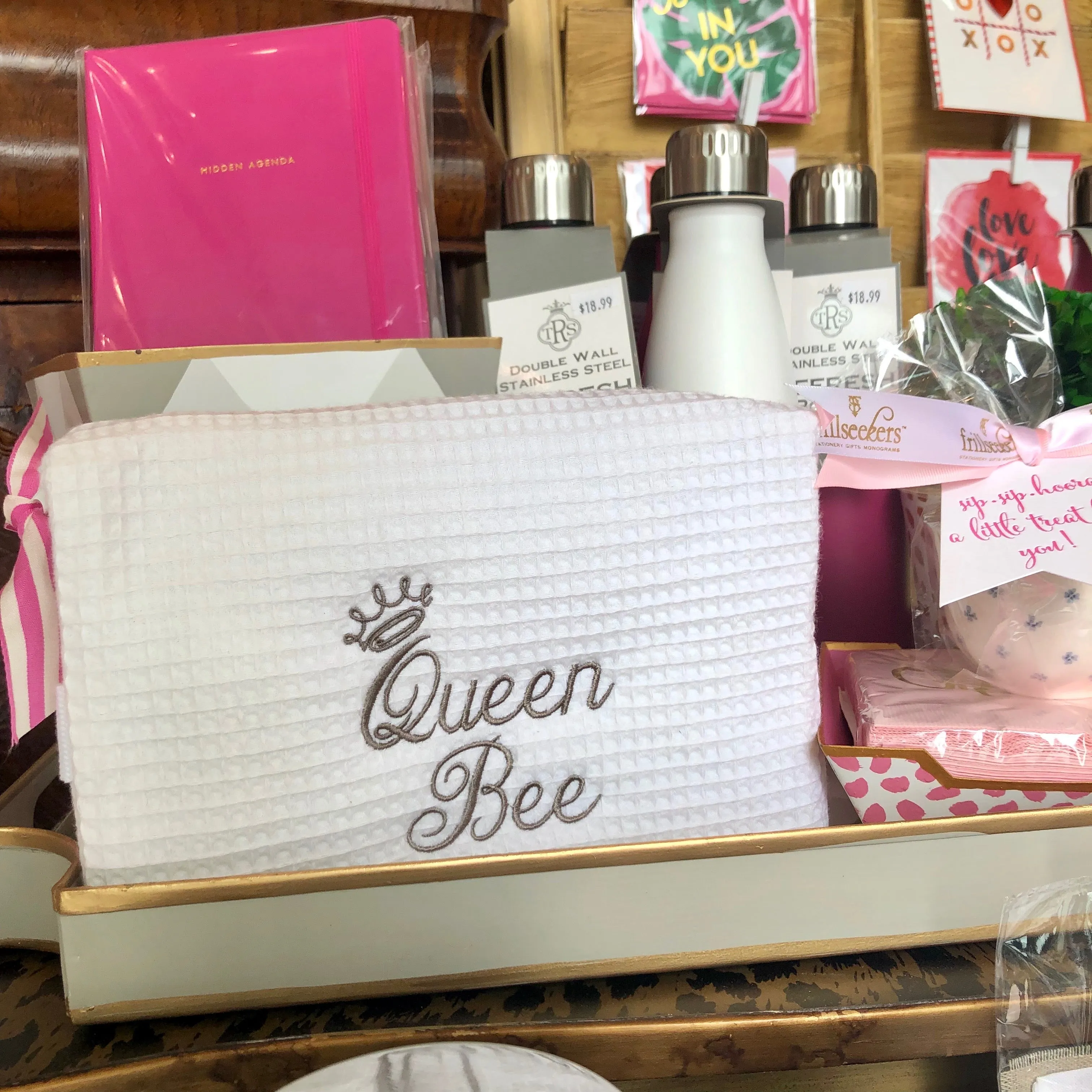 Cotton Waffle Cosmetic Bag
