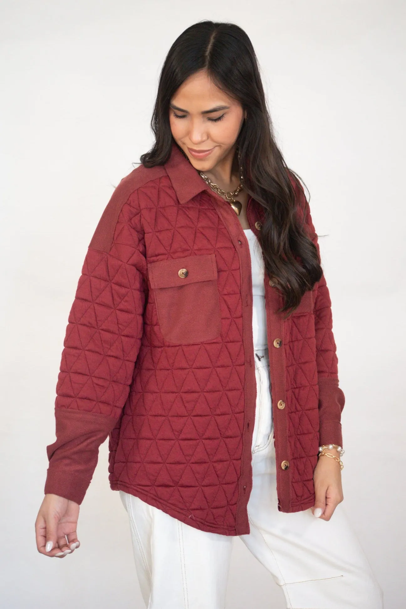 Cranberry Bliss Quilted Shacket- FINAL SALE