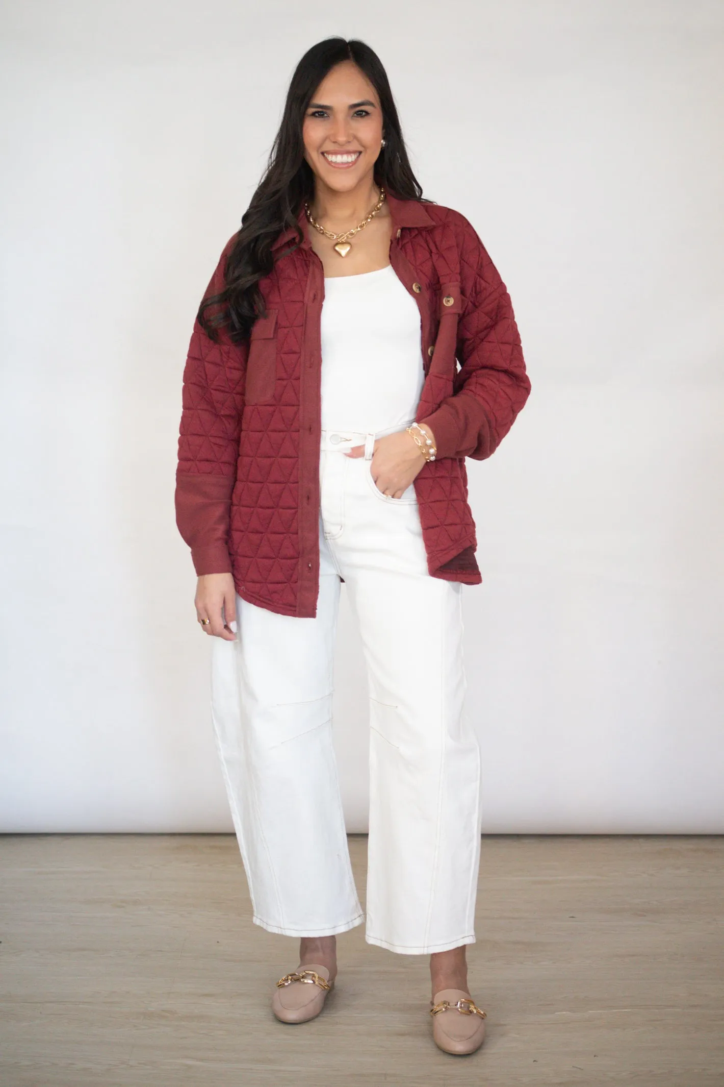 Cranberry Bliss Quilted Shacket- FINAL SALE