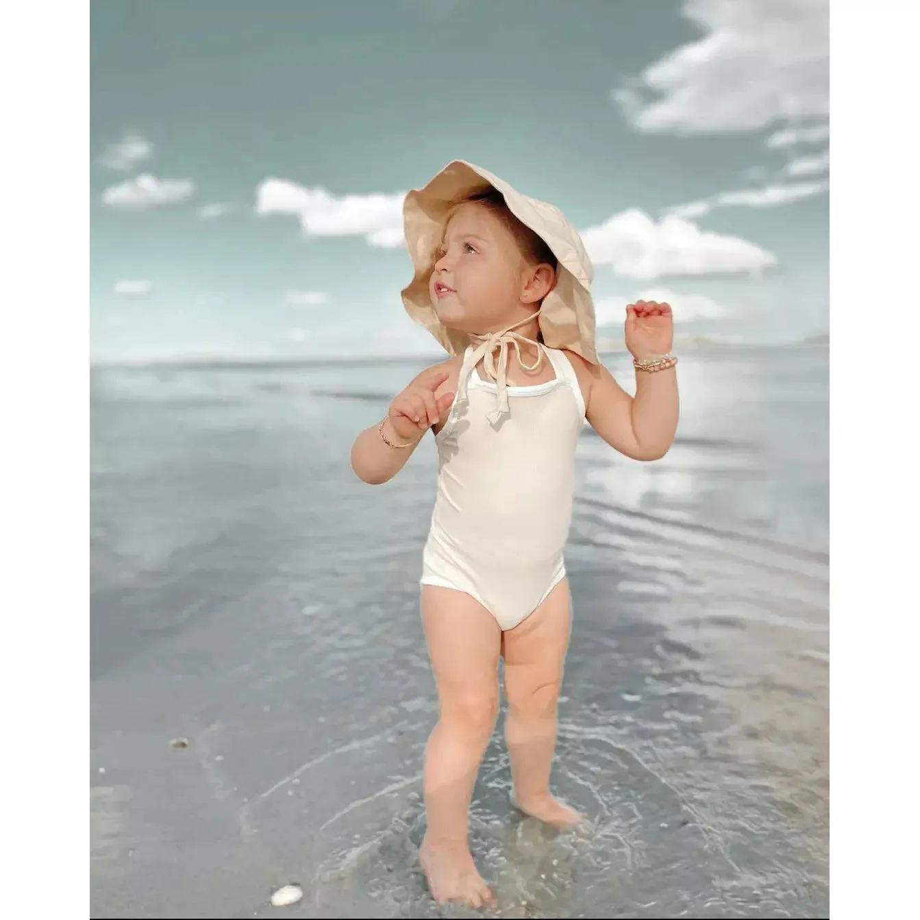 Cross-Back One-Piece Swimsuit - Sand
