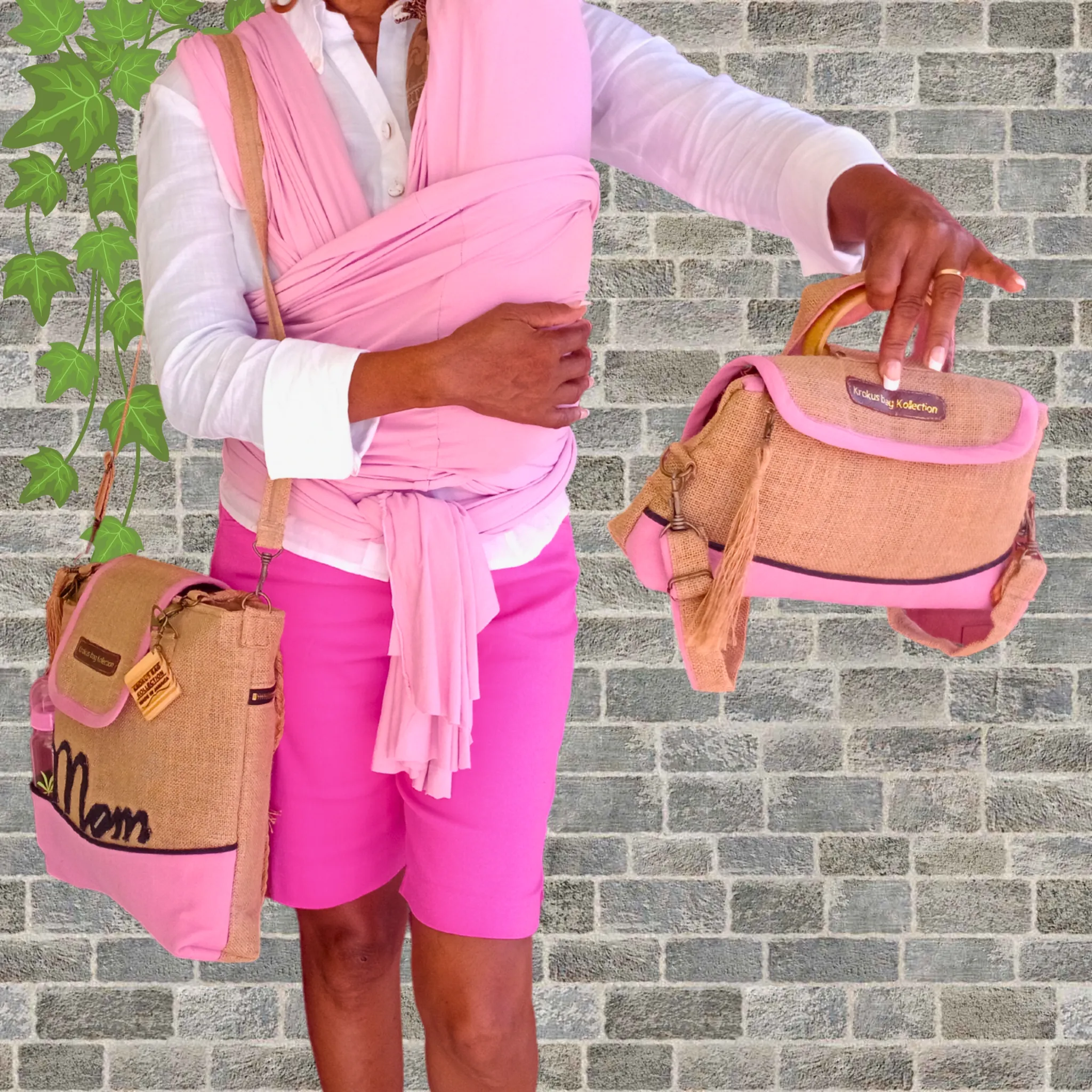 Crossbody Self-Care Bag, Baby Pink Linen Trim