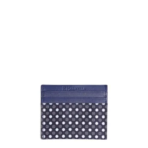 DARK BLUE LEATHER AND SILK CREDIT CARD HOLDER