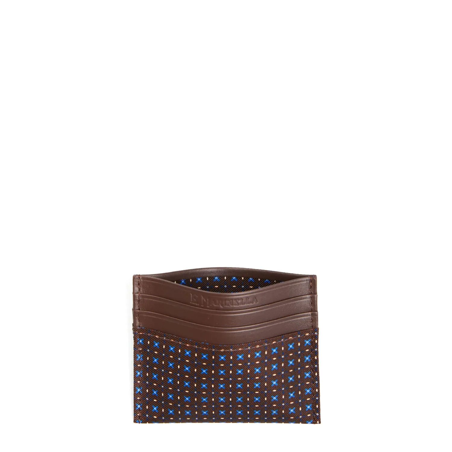 DARK BROWN LEATHER AND SILK CREDIT CARD HOLDER