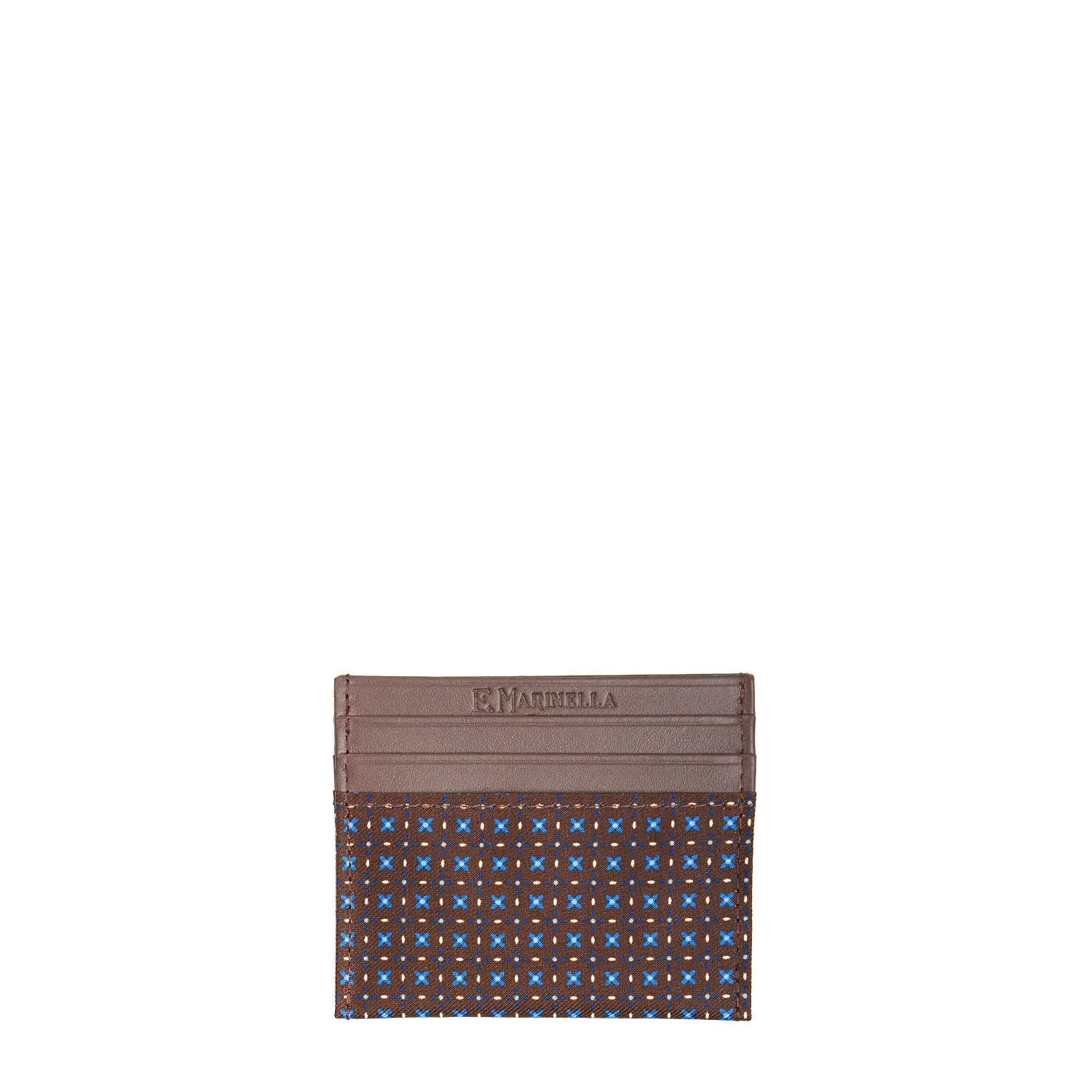 DARK BROWN LEATHER AND SILK CREDIT CARD HOLDER