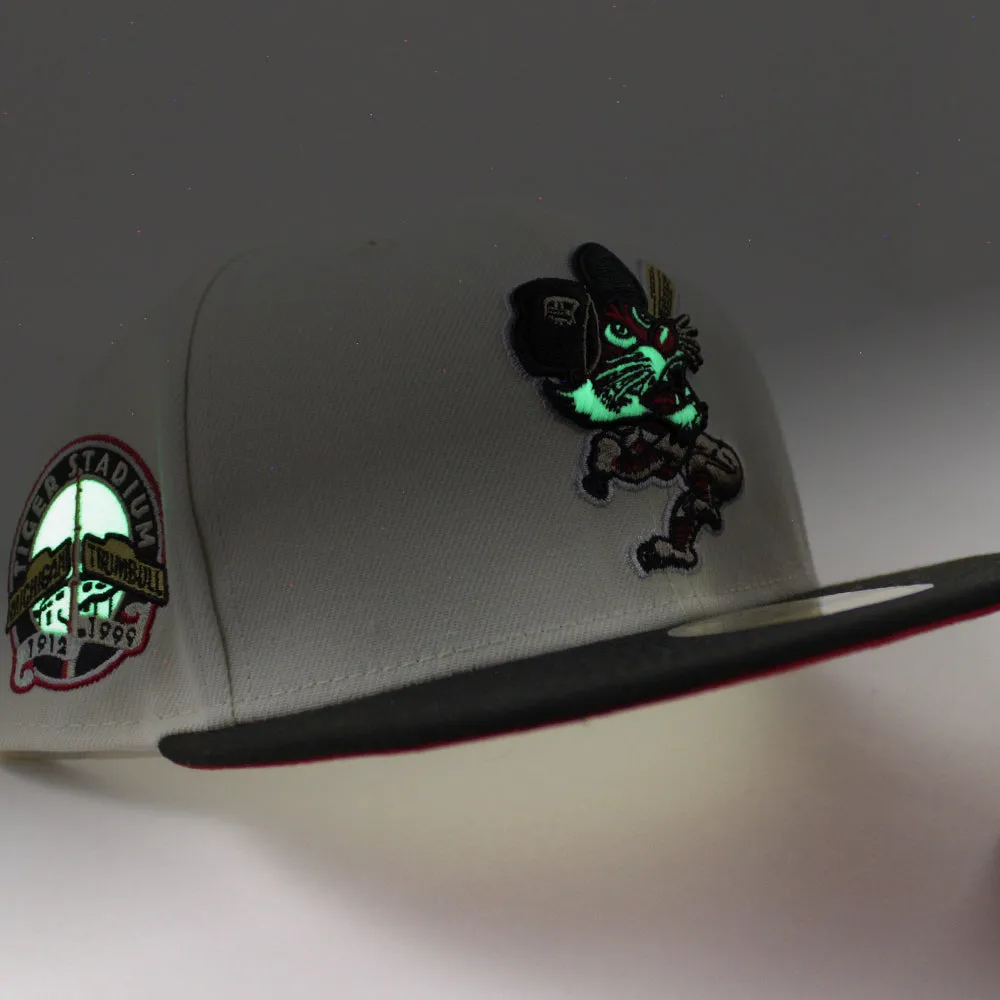 Detroit Tigers TIGER STADIUM New Era 59Fifty Fitted Hat (GITD CHROME WHITE BLACK SCARLET Under Brim)