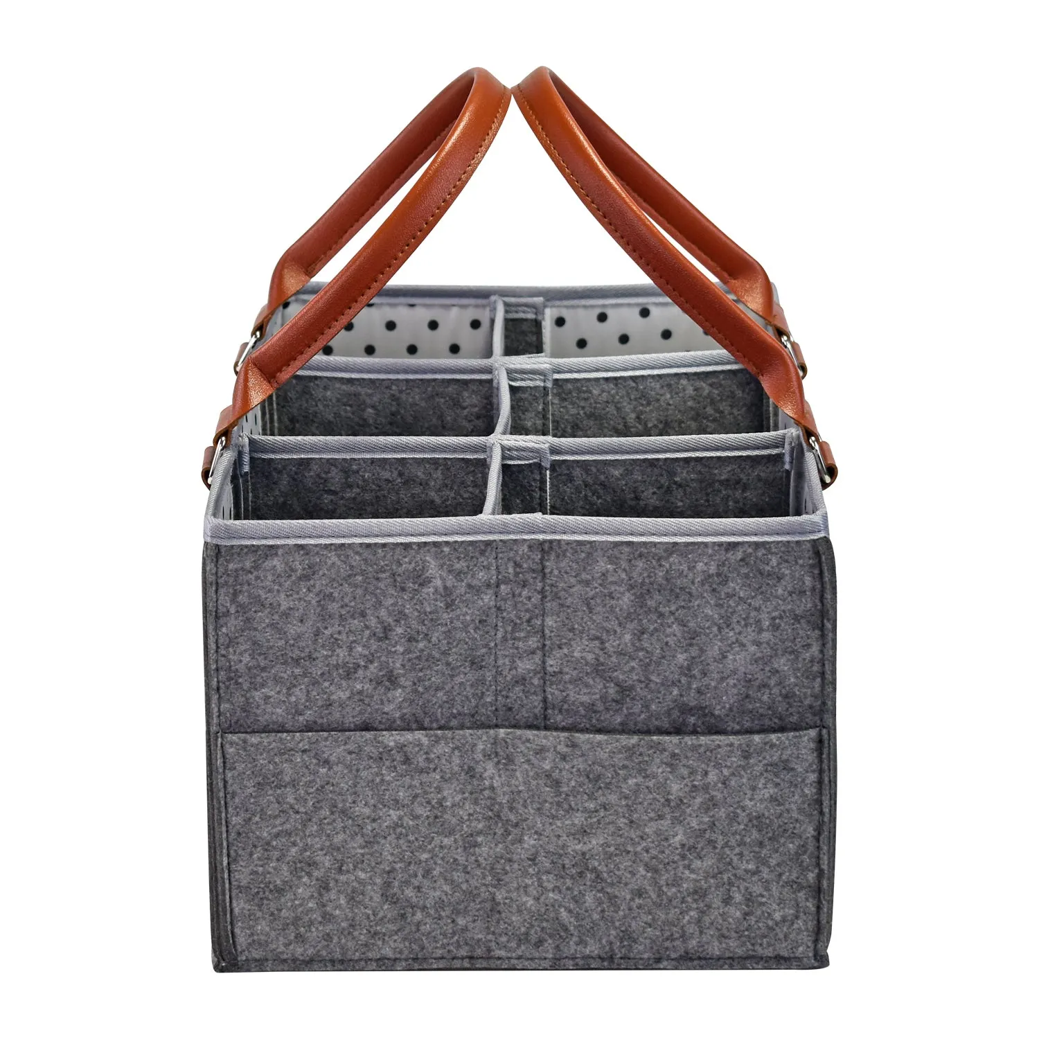 Diaper Caddy XL Size | Portable Diaper Organizer Bag | Grey with Brown Handles