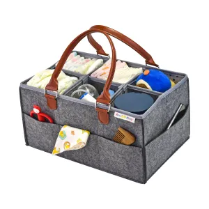 Diaper Caddy XL Size | Portable Diaper Organizer Bag | Grey with Brown Handles