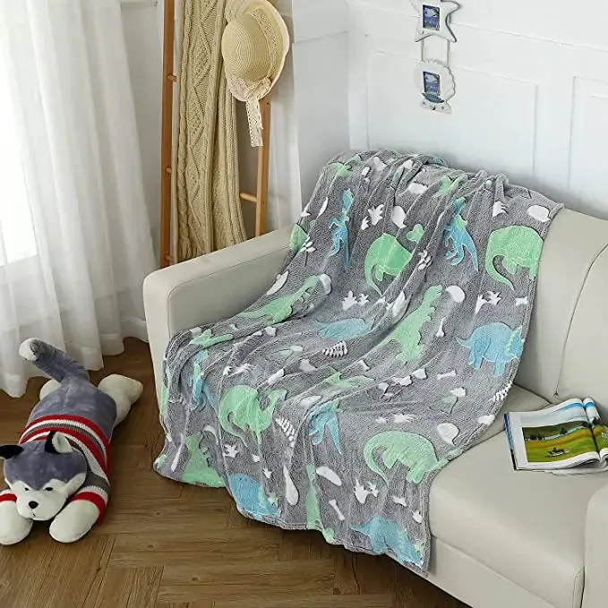 Dinosaur Glow in The Dark Baby Blanket for Kids, 200 x 152cm, 0-15 Years | Ultra-soft & Lightweight Blanket