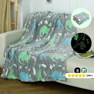 Dinosaur Glow in The Dark Baby Blanket for Kids, 200 x 152cm, 0-15 Years | Ultra-soft & Lightweight Blanket