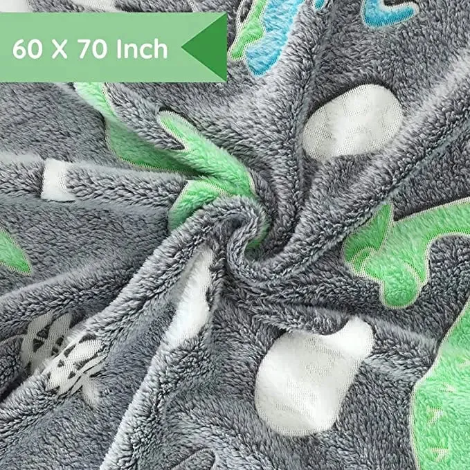 Dinosaur Glow in The Dark Baby Blanket for Kids, 200 x 152cm, 0-15 Years | Ultra-soft & Lightweight Blanket